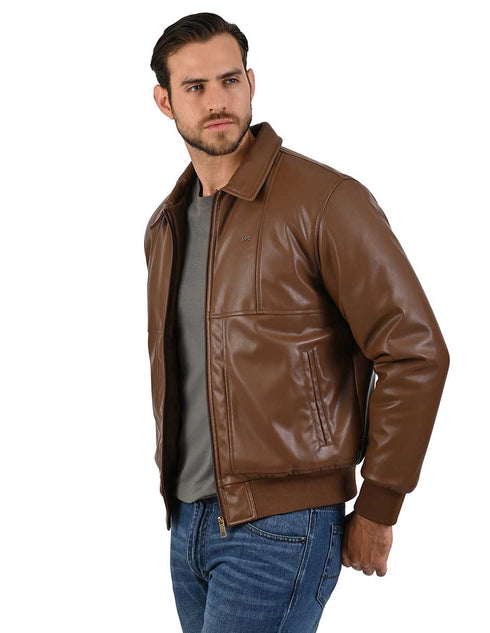 Lee Chamarra Hombre Piel Sintética Café Claro Casual.